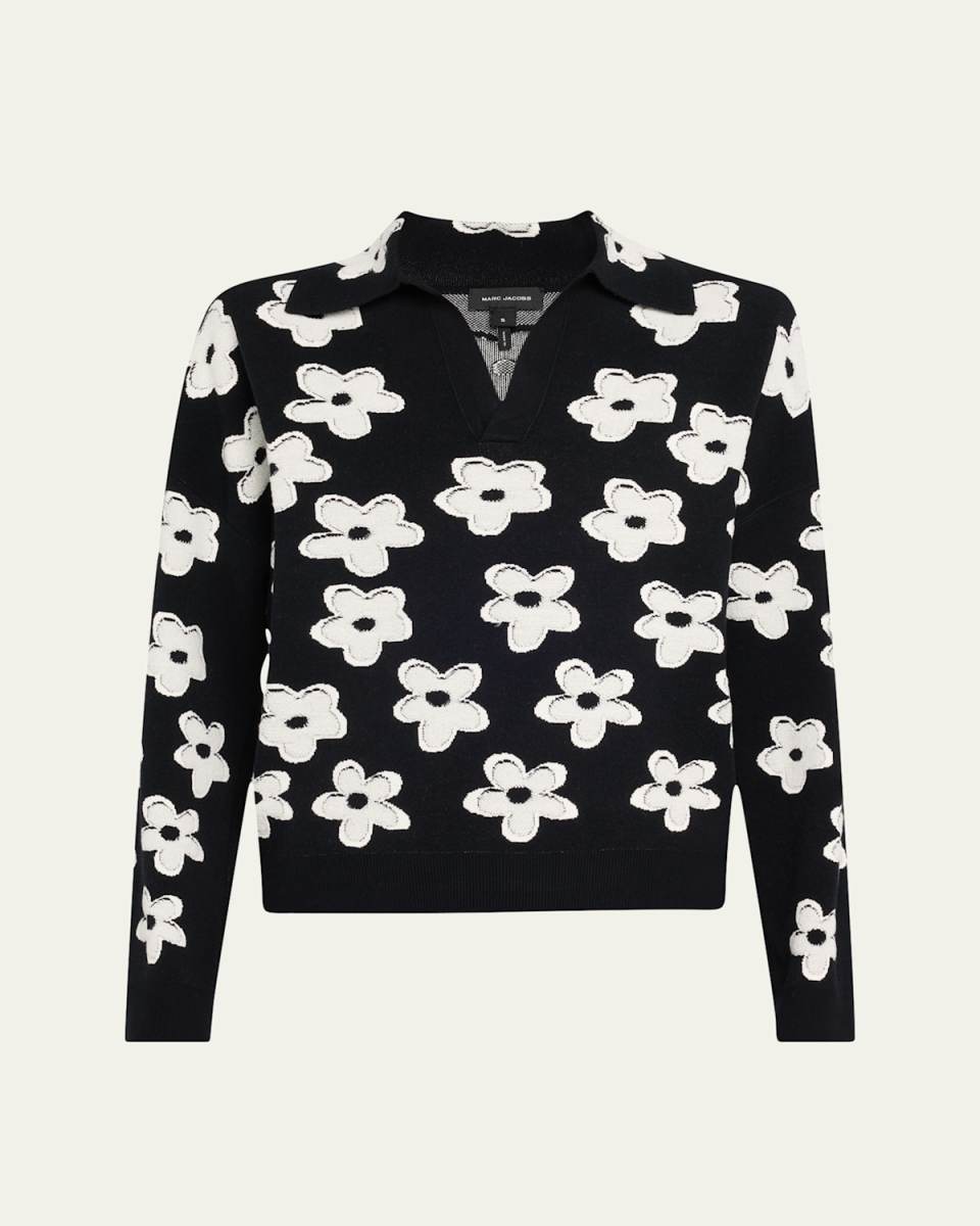 Daisy Jacquard Long-Sleeve Polo Top